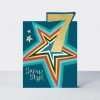a 7th birthday card with a big stripy star