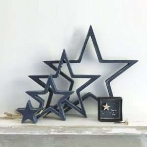 A set of four hanging blue stars that can be bought individually or as a set