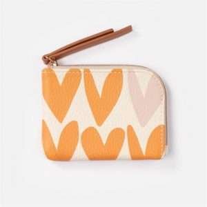 A sweet coin purse with an orange heart design
