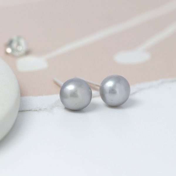 Grey Freshwater Pearl Stud Earrings