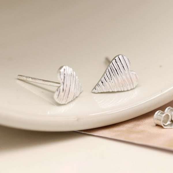 Sterling Silver Textured Heart Studs