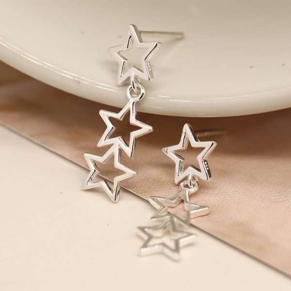 Sterling Silver Triple Star Earrings