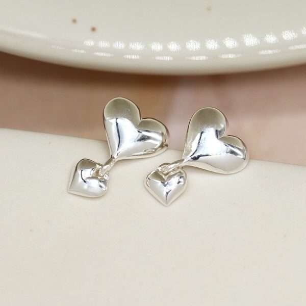 Sterling Silver Double Drop Heart Earrings