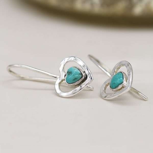 Sterling Silver Turquoise Heart Earrings