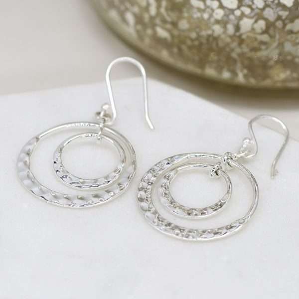 Sterling Silver Double Hammered Hoop Earrings