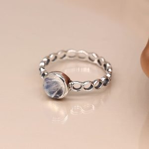 Sterling silver rainbow moonstone twist ring
