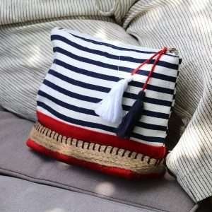 Striped Wash Bag With Red Base