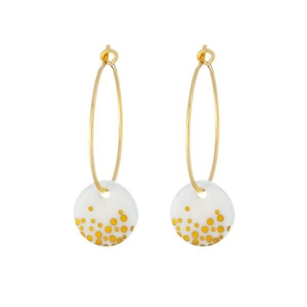 Porcelain White Ivy Gold Earrings
