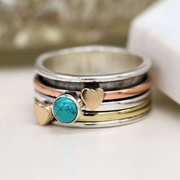 Turquoise and Hearts Spinning Ring