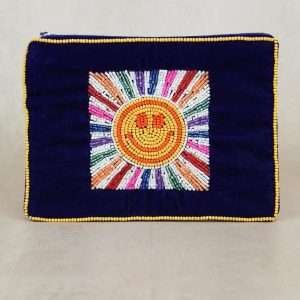 Smiley Rainbow Burst Velvet Coin Purse
