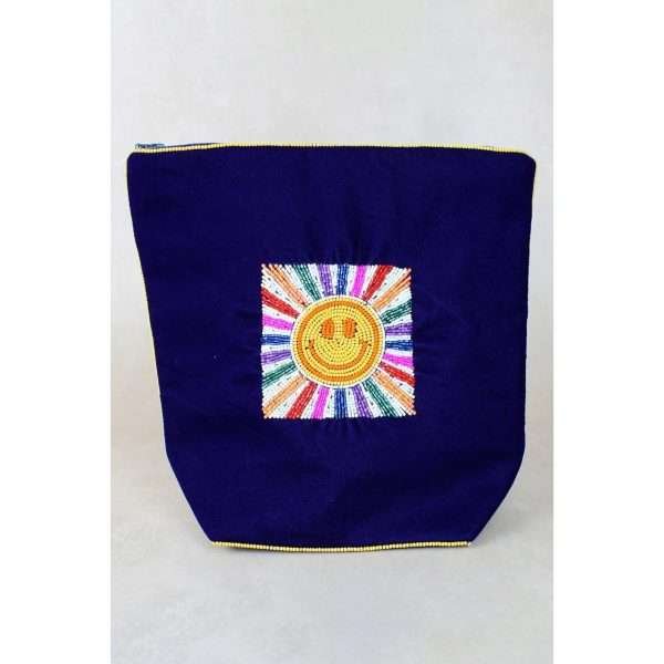 Smiley Rainbow Burst Velvet Make Up Bag