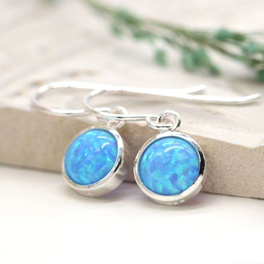 Sterling Silver Blue Opal Earrings
