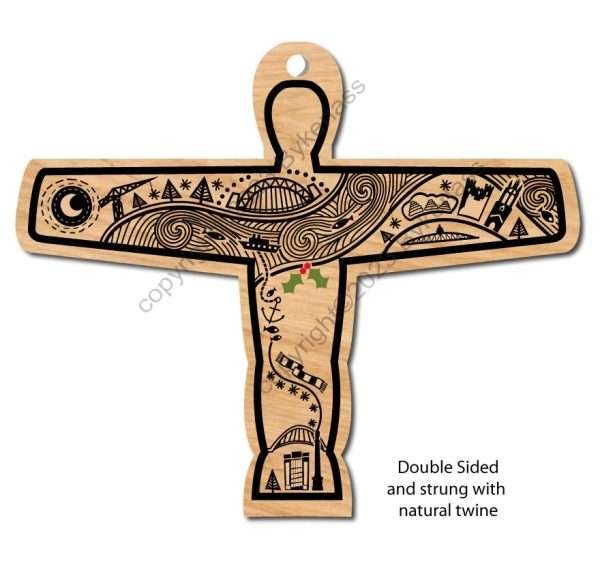 Wooden Illustrated Angel Of The North Christmas Decoration