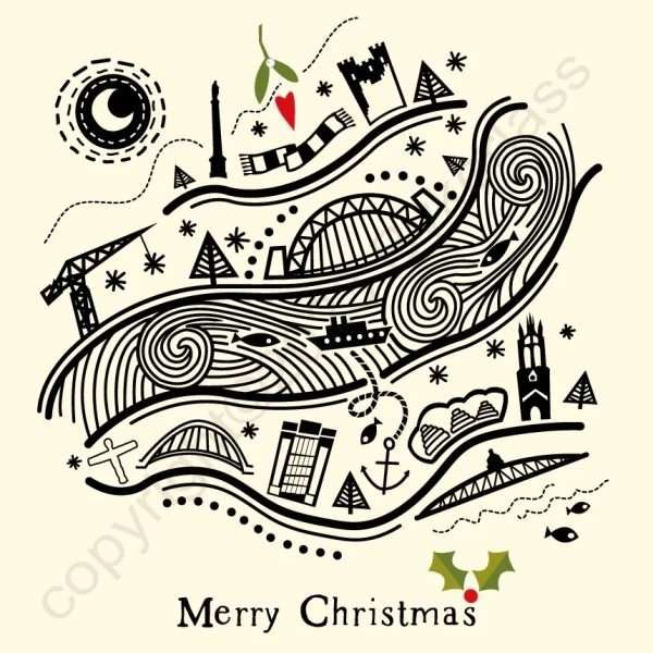 Newcastle Gateshead Line Illustration Christmas Card