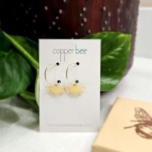 Sunset earrings Brass sunsets on gold plated hoops
