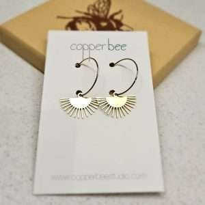 Sunset earrings Brass sunsets on gold plated hoops