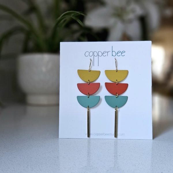 Colour Block Triple Half Moon Earrings