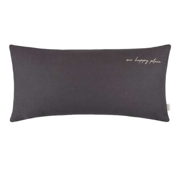 100% pewter linen cushion embroidered with our happy place