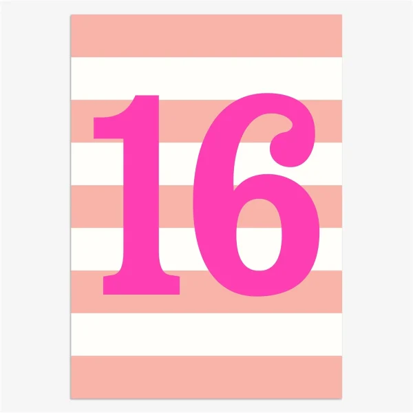 Stripy Children's Pink Age 16 Card