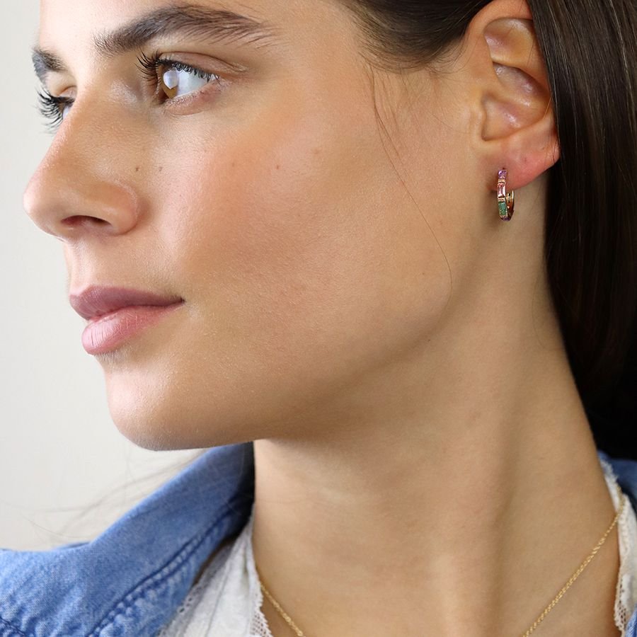 Mixed Crystal Golden Hoop Earrings - Image 2