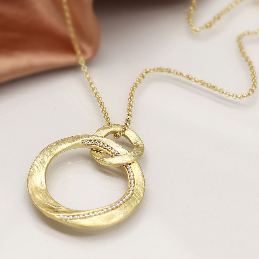 Brushed Gold Linked Hoop Necklace - Image 4