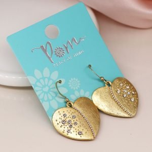 Alternative view of Gold heart diamanté earrings
