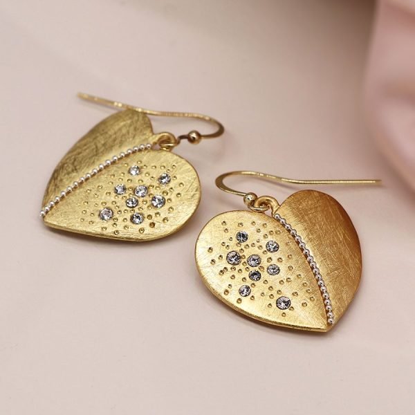 Gold heart diamanté earrings