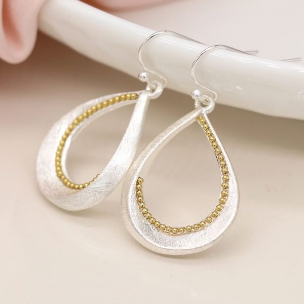 Brushed Silver Twisted Teardrop Earrings