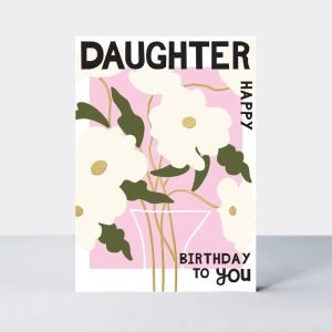 floral birthday card with pink and hite flowers for your daughter