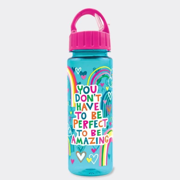 kids drinking bottle printed with rainbows and the slogan you don;t have to be perfect to be amazing
