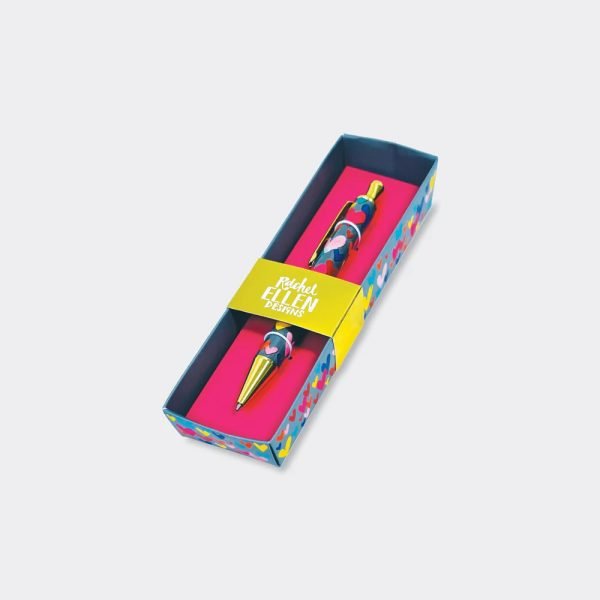 A pen decorated with hearts in a gift box