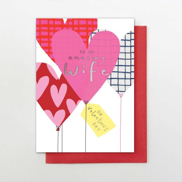 Wife Heart Balloons Valentine's Card