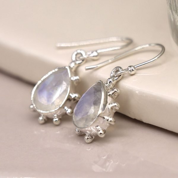 Sterling silver rainbow moonstone earrings