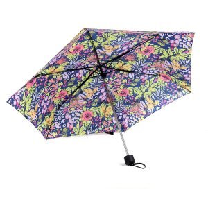 Recycled polyester umbrella with a blue, lime and coral pink mix garden flower print