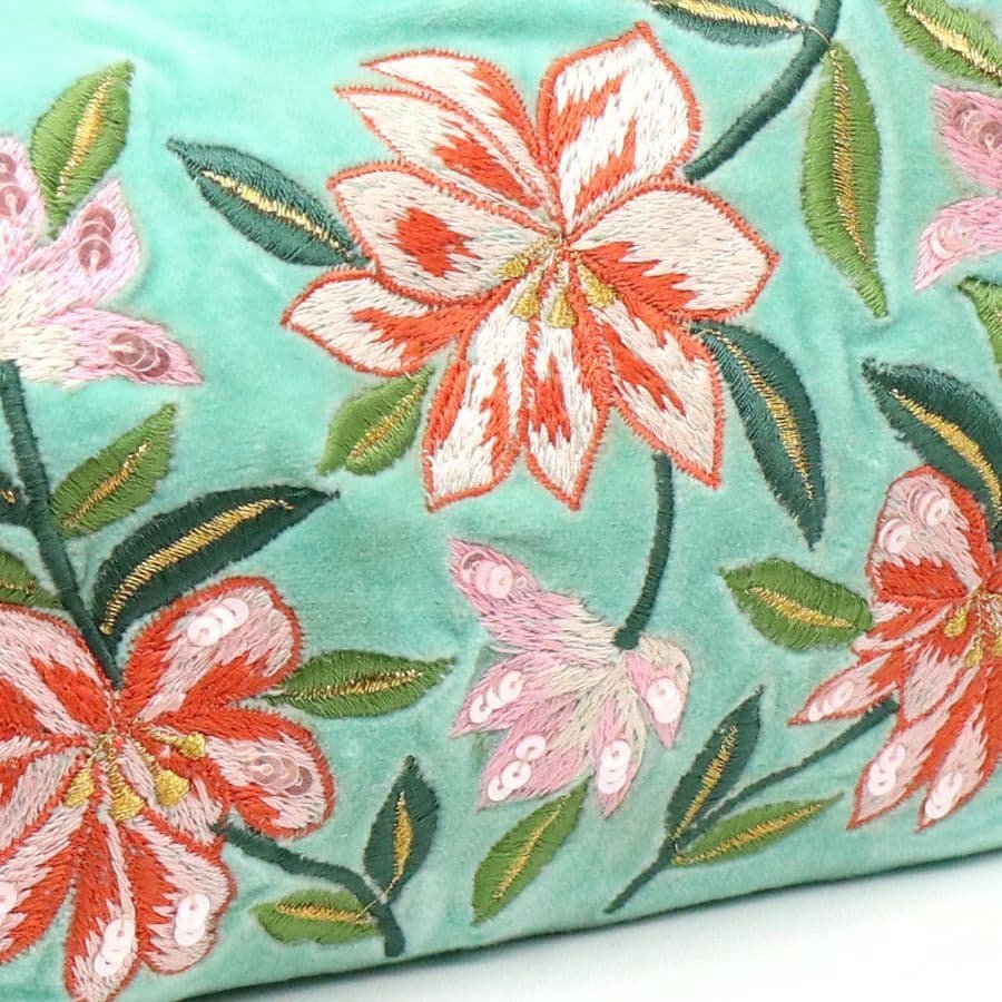 Lily Embroidered Turquoise Velvet Wash Bag - Image 3