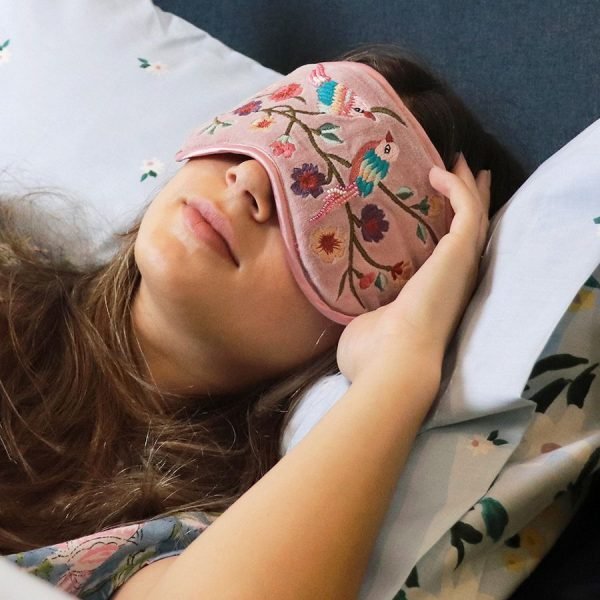 Bird Embroidered Blush Pink Velvet Sleep Mask