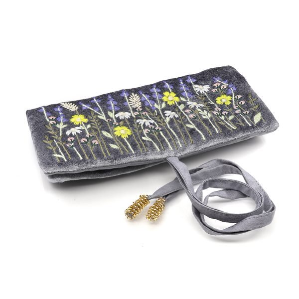 Lavender Meadow Embroidered Velvet Jewellery Roll