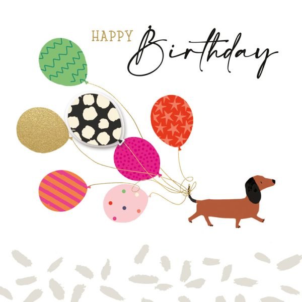 Sausage Dog with Balloons Birthday Card