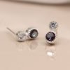 Sterling silver double stone stud earrings with faceted mystic topaz and CZ crystals in decorative silver settings