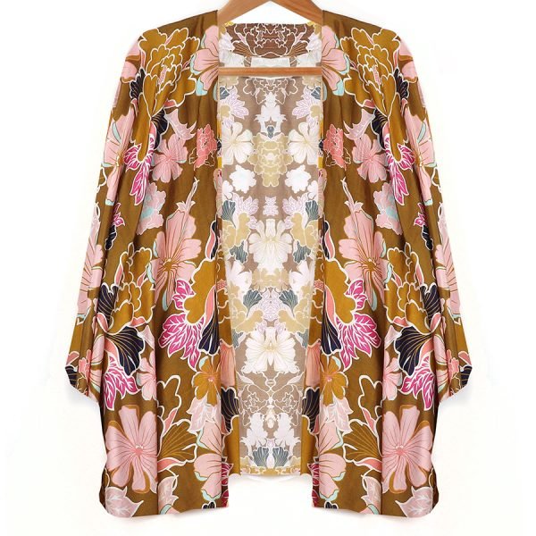 Deep Ochre Floral Print Kimono