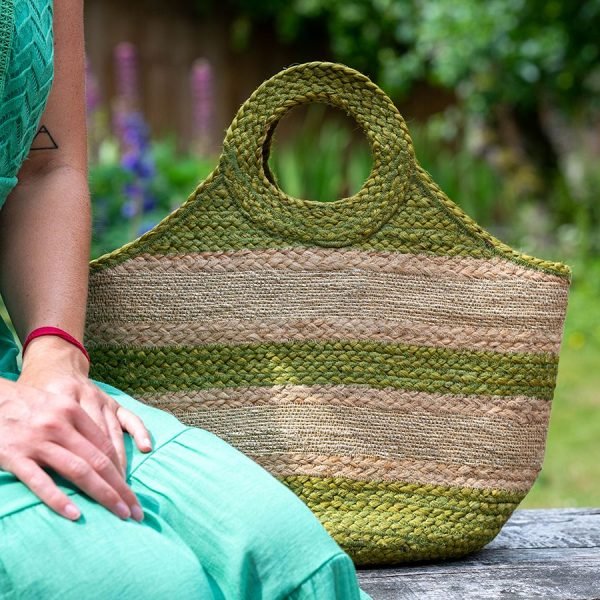 Lime Striped Jute Bag