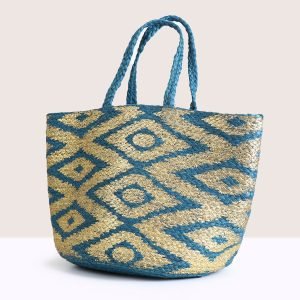Alternative view of Blue and Gold Diamond Jute Bag