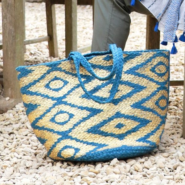 Blue and Gold Diamond Jute Bag