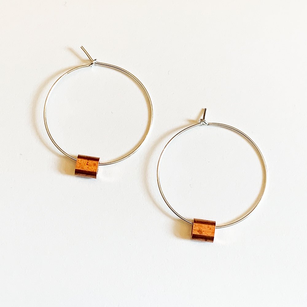 Industrial Silver Hoop Earrings with Copper Tube - Image 2