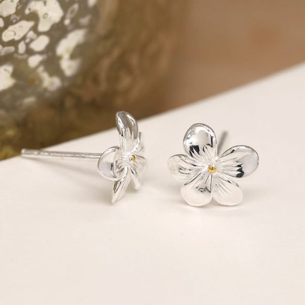 Sterling Silver Violet Flower Stud Earrings