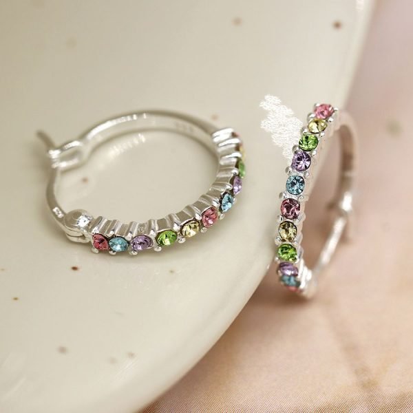 Sterling Silver Rainbow Crystal Hoop Earrings