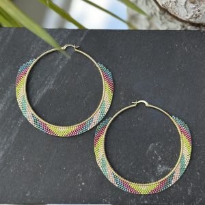 Alternative view of Extra Large Colourful Beaded Hoop Earrings