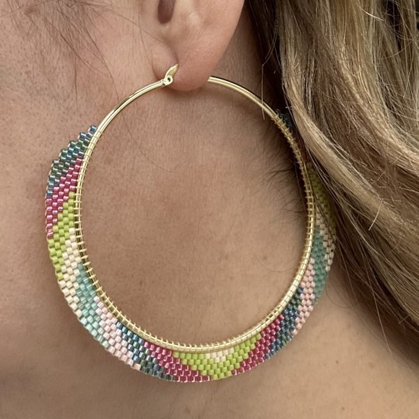 Extra Large Colourful Beaded Hoop Earrings