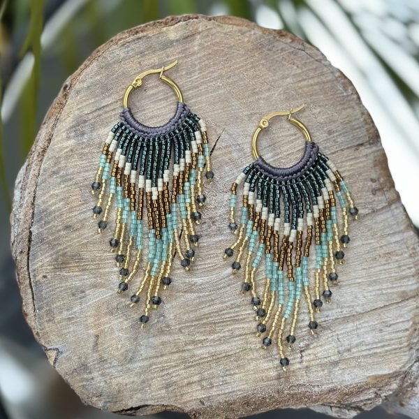 Beaded Hoop Earrings in Blue Tones