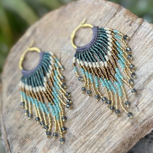 Beaded Hoop Earrings in Blue Tones - Image 2